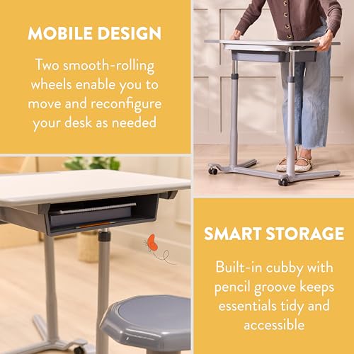 Image of Back2School Express Mobile Adjustable Student Standing Desk, Portable Workstation, Grey