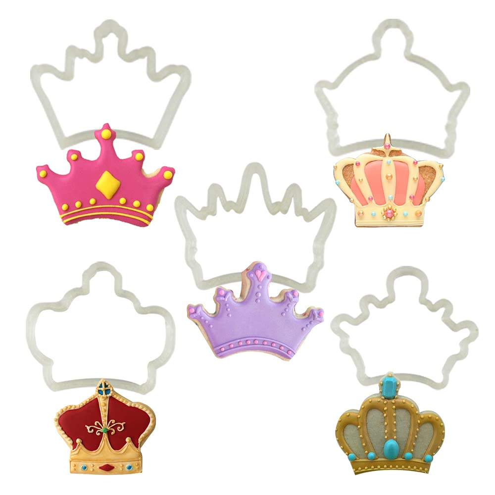 OHM Princess Crown Fondant and Cookie Cutter Birthday Cake Decoration Sugar Craft bakeware Tools (5 Pieces)