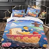GKWEQPQWK Dulce Barco de Pato Impresión 3D 3 Piezas Funda de colchón Funda de edredón Microfibra hipoalergénica Transpirable para Chicos Chicas Hombres Super King（260x220cm）