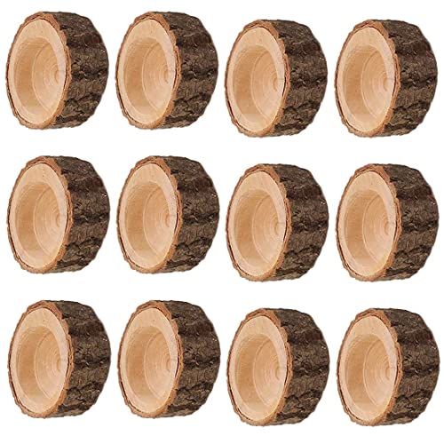 Tesytto Set of 12 Wooden Tea Light Candle Holders, Personalized Natural Wooden Votive Vintage Tea...