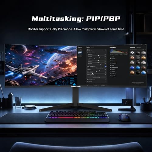 Image of Great voell 49 Inch 165Hz Curved Gaming Monitor, 1500R DQHD 5K 32:9 Display, 1ms Response Time, HDR400, NVIDIA G-Sync& FreeSync, 127% sRGB, Adjustable Stand, VESA, Pro Gaming & Creating