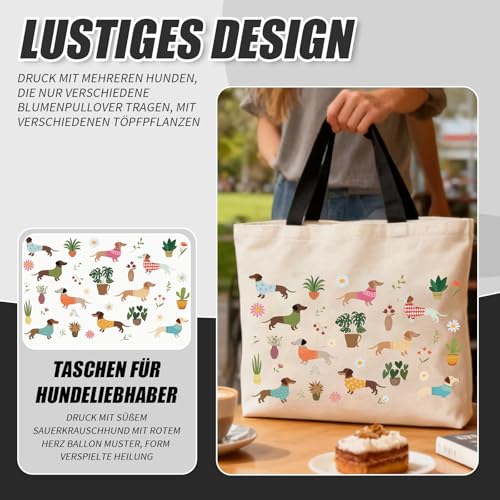 Dackel Geschenke, Damen-Tragetaschen aus Segeltuch, großes Fassungsvermögen wiederverwendbare Einkaufstasche, Dackel Geschenke Für Tierliebhaber, Tragbar Kulturtasche Damen für Reise Alltagsleben