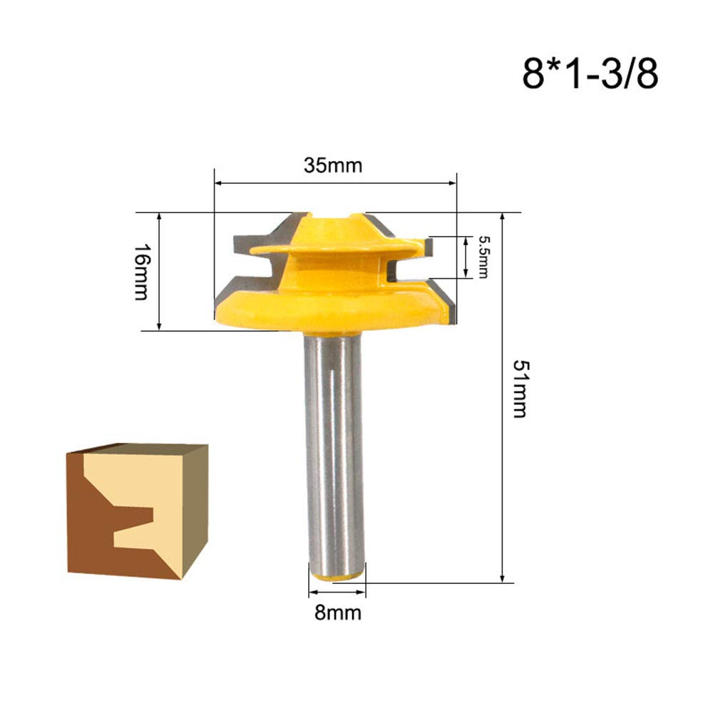 BIGP 3Pcs 8mm Gambo Frese per Scanalature 45° Lock Mitre Router Bits, diametro 1-3/8", 1-1/2", 2" Punte di Falegnameria, Frese Trapano Lavorazione del Legno Strumenti