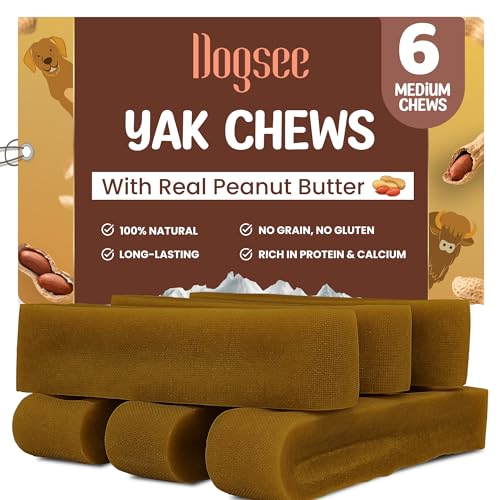 Dogsee Peanut Butter Flavor Himalayan Yak Cheese Dental Chews for Dogs 1lb (Medium - 6 Chews)