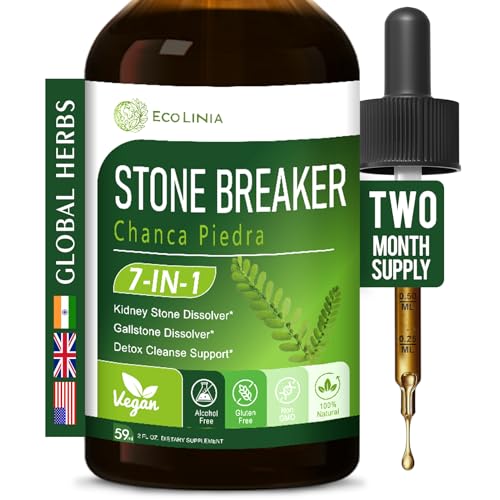 ECOLINIA Stone Breaker Chanca Piedra Extract Drops, Natural Kidney Stone & Gallstone Dissolver, Detox Cleanse Support, Herbal Supplement w/Horsetail Gravel Root and More. 2 oz
