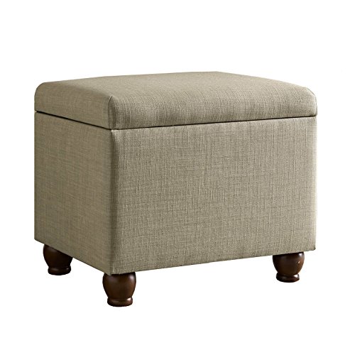 Homepop Home Decor | Upholstered MediumRectangular Storage Ottoman | Hinged Lid Ottoman with Storage for Living Room & Bedroom, Tan Linen