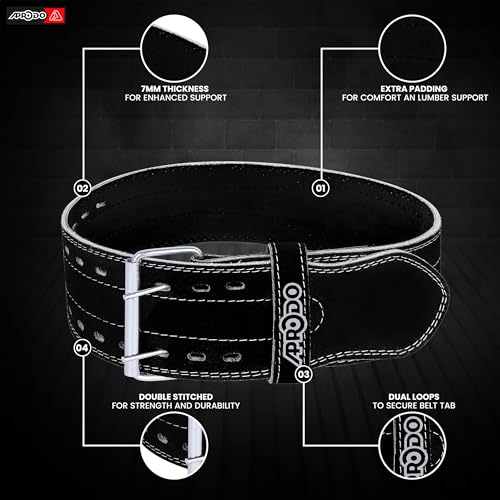 Image of Aprodo Gym Belt for Men and Women Workout with Secure Double Prong Buckle | 8.6mm Thick Suede Leather Professional Belt For Heavy Weight-Lifting, Powerlifting, Bodybuilding, Squatting and Strength Training (Black, S)