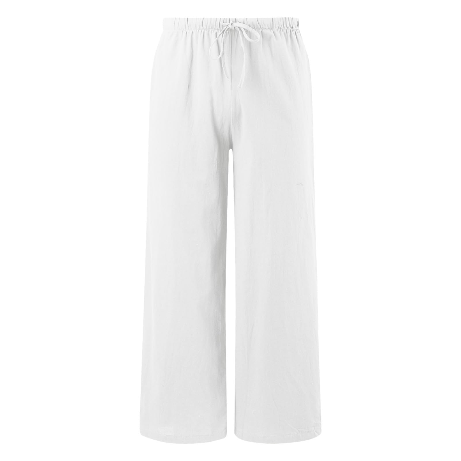Pantalones de algodón y lino para niñas, palazzo casuales de verano, pierna ancha, cintura elástica