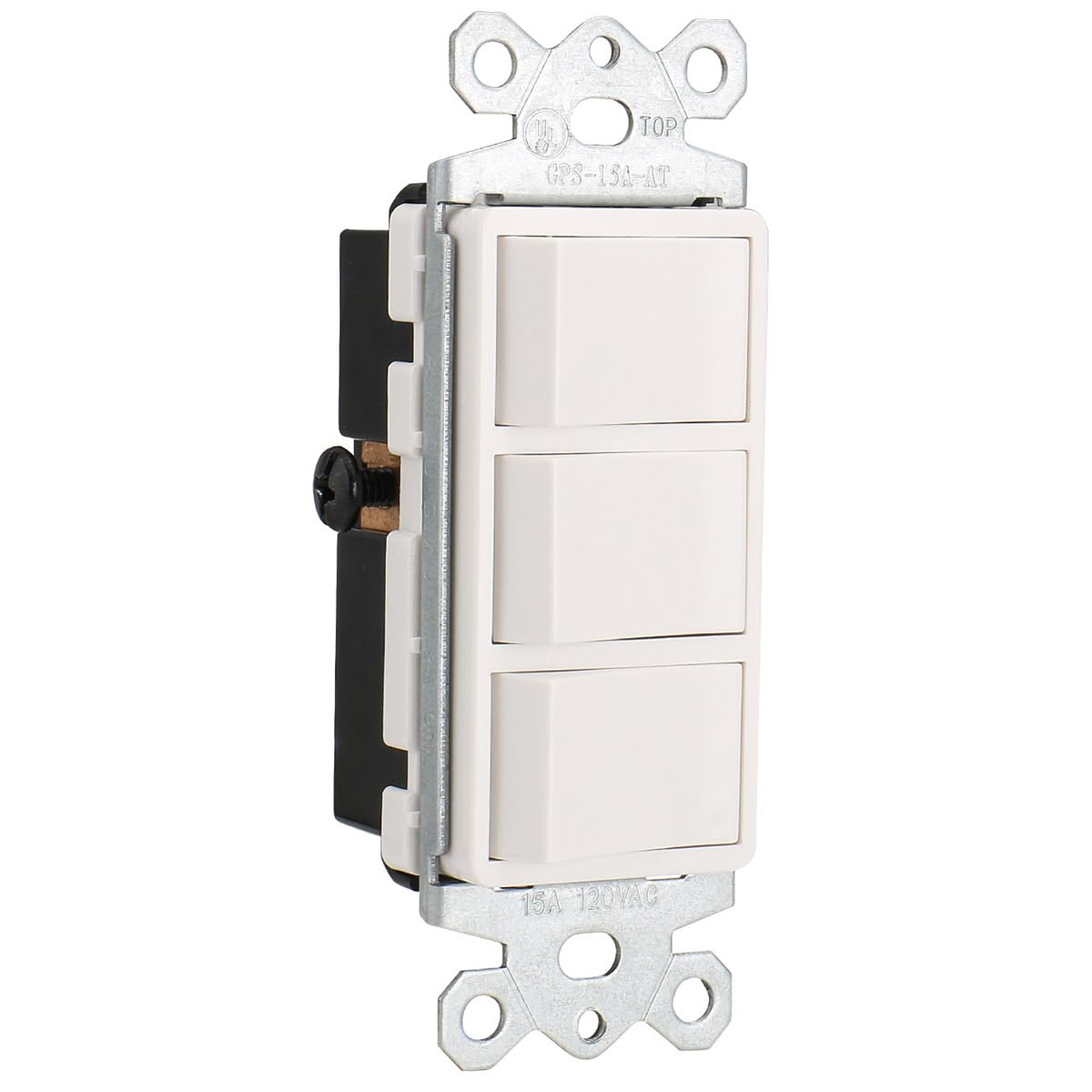 Wengart Triple Rocker Combination Decorator Switch,15A 120-277VAC,Ground Terminal,Residential/Commercial Grade,3 Individual Switches,UL Listed,Pack of