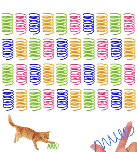 TANGZHIFEIYUE Cat Springs 40 Pcs Colorful Cat Spiral Spring Toys Sturdy Interactive Kitten Toy for Swatting Biting and Hunting to Keep Cats Fit and Entertained Creative Novelty Gifts for Cats