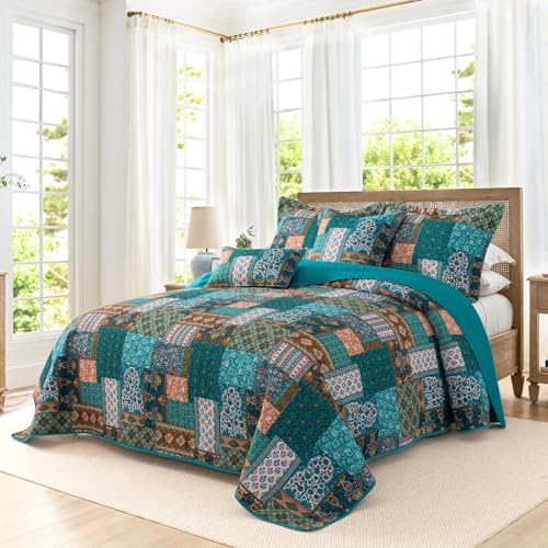 BEDIFANY Cotton King Size Quilt Set, Lightweight Bedspread King Coverlet, Soft Farmhouse Quilt Bedding Sets for Bed Decorations All Seasons (3 Pieces, Green)