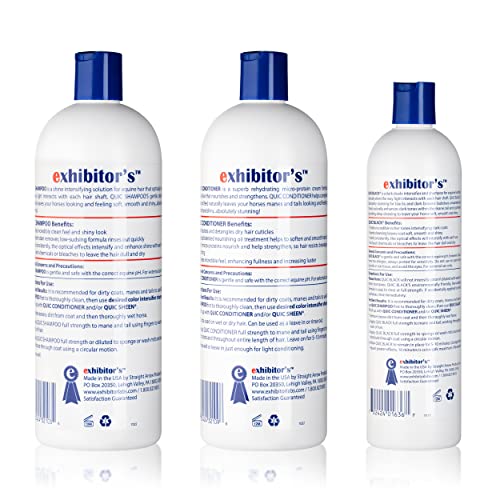 exhibitor's Quic Black System – Includes 32 oz Quic Shampoo, 32 oz Quic Conditioner, and 16 oz Quic Black for Dark Bays & Black Coats