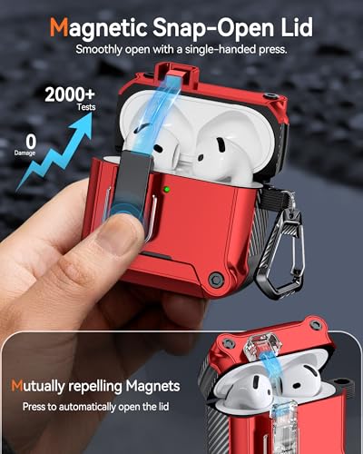 Image of Dual Safety Lock for AirPods 4 Case 2024, Compatible with MagSafe - Designed with Automatic Switch and Phone Stand, Includes a Cleaner & Keychain - Rugged Tough Hard Shell for Apple AirPods 4