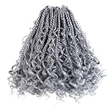 CISINPO 9 Packs Goddess Box Braids Crochet Hair 8 Inch Grey Boho Box Braids with Curly Ends Synthetic Crochet Hair for Women, Gray