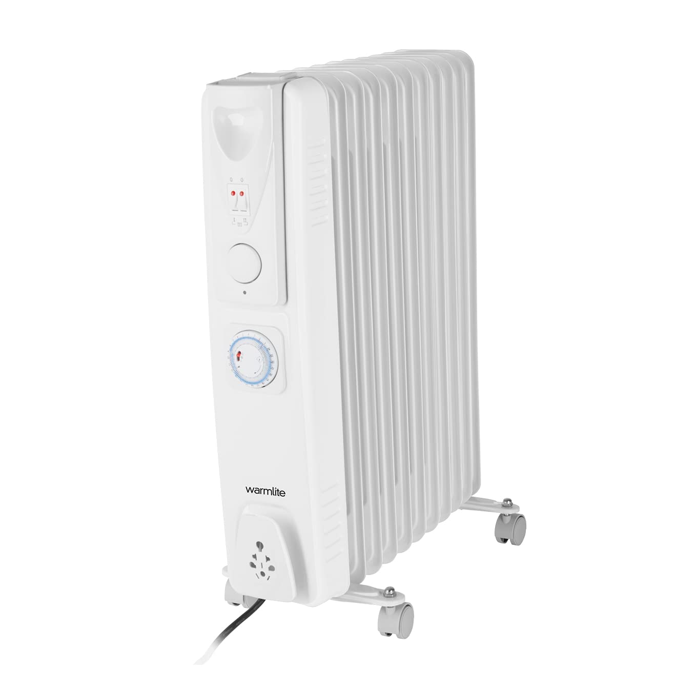 Warmlite, 2500W 11 Fin Oil Filled Radiator with Three Heat Settings and Adjustable Thermostat, White, WL43005YTW โ image 1