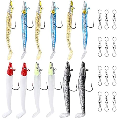 Pwsap 12Pcs Soft Fishing Lures with Jig Heads Cover