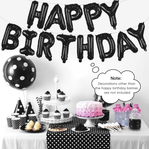 Image of Black Happy Birthday Banner Balloons 16 Inch Mylar Foil Letters