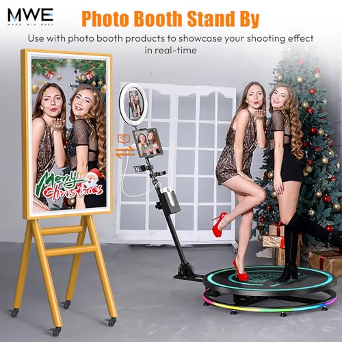 Image of 43 Inch Mobile Digital Signage Displays with Flight Case, Capacitive Touchscreen Kiosk Advertising Display, Portable Photo Booth Stand by with Screen Mirroring App Publishing, Wooden Frame