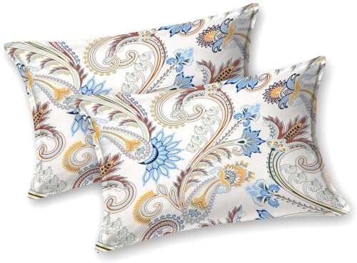 Image of Cotton Feel Glace Cotton Elastic Fitted Printed King Size Double Bed Bedsheet with 2 Pillow Cover(72 inchx78 inch) (White Rangoli)