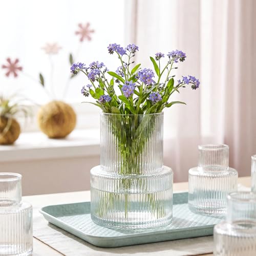 Otauoaea Kleine Glasvasen 20cm Glasvasen Gerippte Vase für Blumen, Durchsichtig Blumenvase Modern, Groß Tulpen Blumenvasen Rosenvase für Deko Wohnzimmer, Tischdeko, Spülmaschinenfest