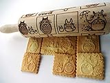 ANIME Embossed Rolling Pin Wooden Handmade Lazer Engraved Embossing Dough Roller GIFT for Friend