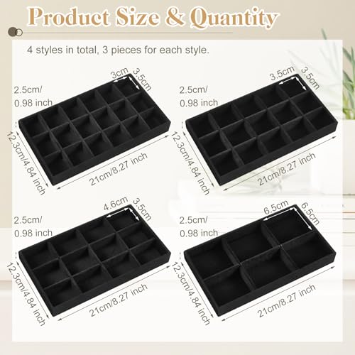 Junkin JUNKIN-ORGANIZER-4578 12 Pcs Jewelry Tray Velvet Stackable Jewelry Organizer Trays Divided Earring Organizer Jewelry Storage Containers Box thumb #1