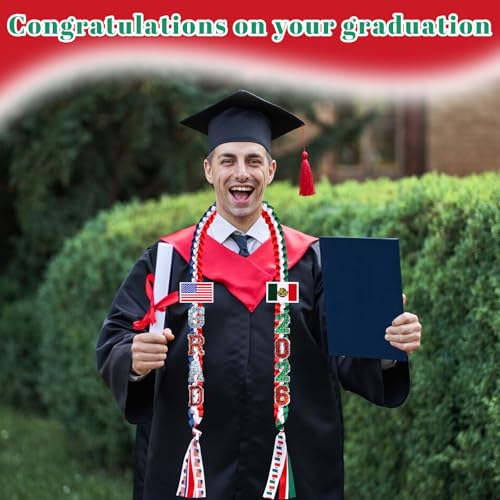 Image of JZWPOOM Mexican Graduation Leis 2026,Class of 2026 Graduation Ribbon with Pin,DIY-Double Handmade Congrats Her Graduations Lei Gifts for High School College
