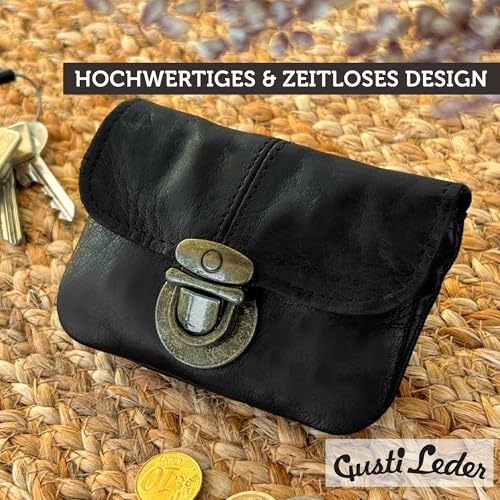 Gusti Bauchtasche Leder Damen Herren – Gürteltasche Schwarz für Reisen, Festival, Alltag – Vintage Hüfttasche mit Portemonnaie-Fach und zeitlosem Design
