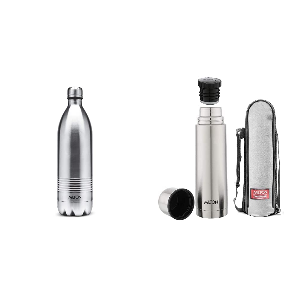 Buy Milton Thermosteel Duo Deluxe1000 Bottle Style Vacuum Flask, 1 Litre, Silver + Milton