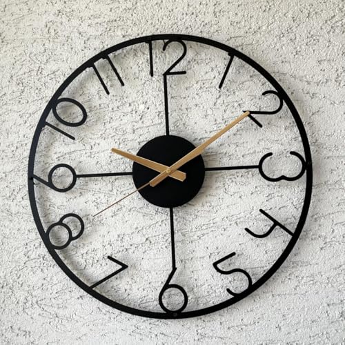 Image of Wall Clock Stylish Metal Analog Wall Clock for Living Room, Bedroom, Office, Kitchen, Home and Hall | Antique Fancy Big Size Modern Wall Watch (Black(DA-212), 40 CM)