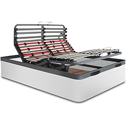 Camas Articuladas Matrimonio VentadeColchones - Canapé Articulado Abatible de Gran Capacidad con Mando Inalámbrico + App Móvil, Polipiel Blanco, Medida 135 x 190 cm