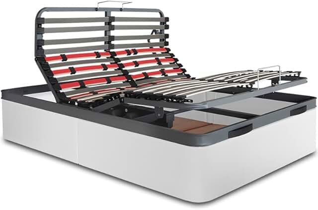 VentadeColchones - Canapé Articulado Abatible de Gran Capacidad con Mando Inalámbrico + App Móvil, Polipiel Blanco, Medida 135 x 190 cm