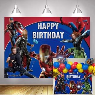 SHISHI Cartoon Superhero Theme Backdrop 5x3ft Superhero Birthday Photography Background Boys Children Birthday Party Decorations Baby Shower Photo Booth Props