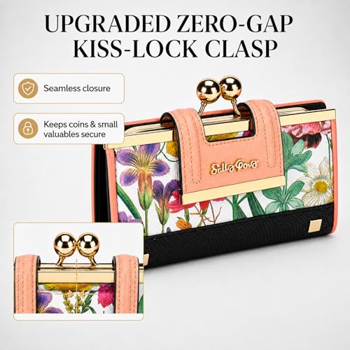 Image of Floral Wallet for Women, Vintage Kiss-Lock Clutch Purse