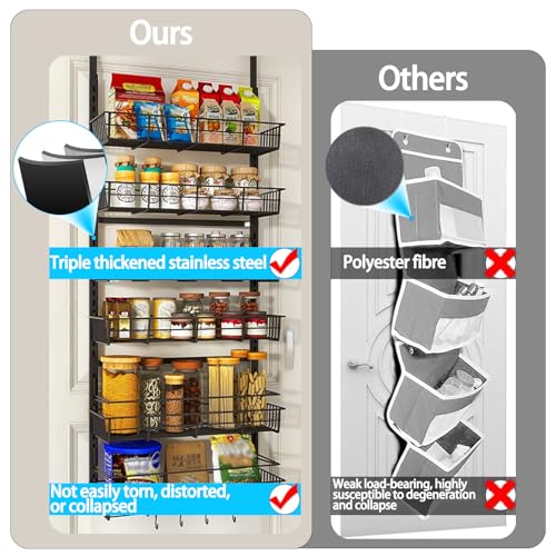 6-Tier Over Door Pantry Storage, Kitchen Hanging Storage with Adjustable Baskets, Back of Door Organization, Spice Rack for Kitchen, Bathroom, Pantry Organizer - Image 4