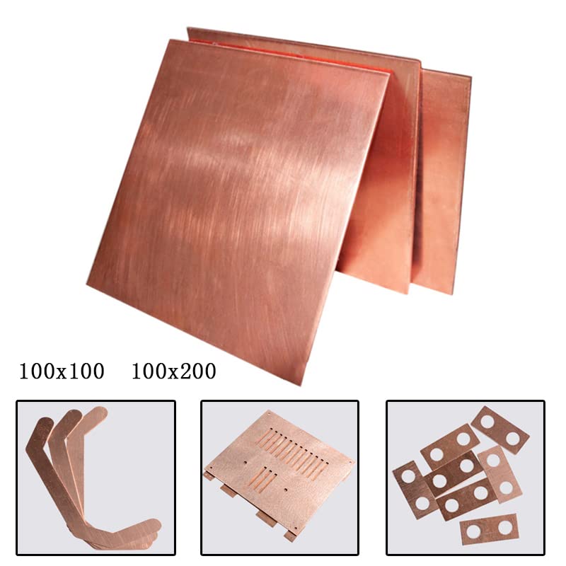 Placa de chapa de cobre de 100x100mm, buen comportamiento mecánico y estabilidad térmica, grosor de 0,3-8mm, 1 ud.(2.5x100x100mm)
