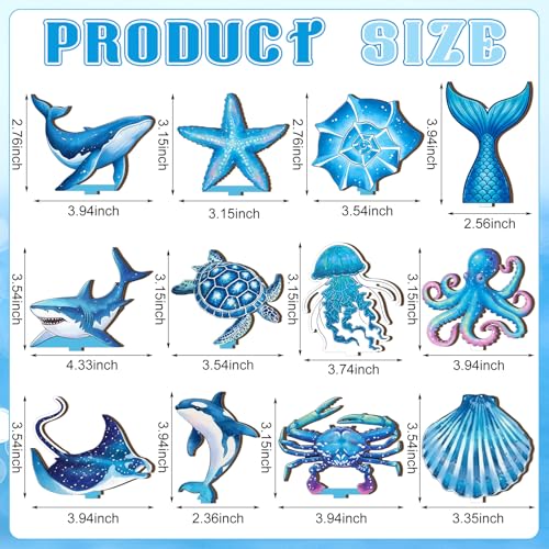 Image of Threehoney 10 Pcs Ocean Wood Table Sign Under The Sea Wooden Beach Table Decor Sea Animal Coastal Beach Centerpiece Nautical Block Summer Decoration for Home Party Supplies(Coastal Style)