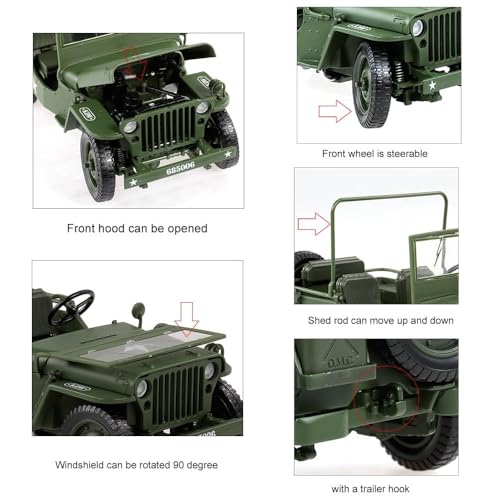 Image of Magicwand 1:18 Scale Die-Cast ⦗Willlys Tactical Jeeep⦘ with Openable Bonnet,Roof,Front Windscreen & Working Steering ⦗Pack of 1⦘