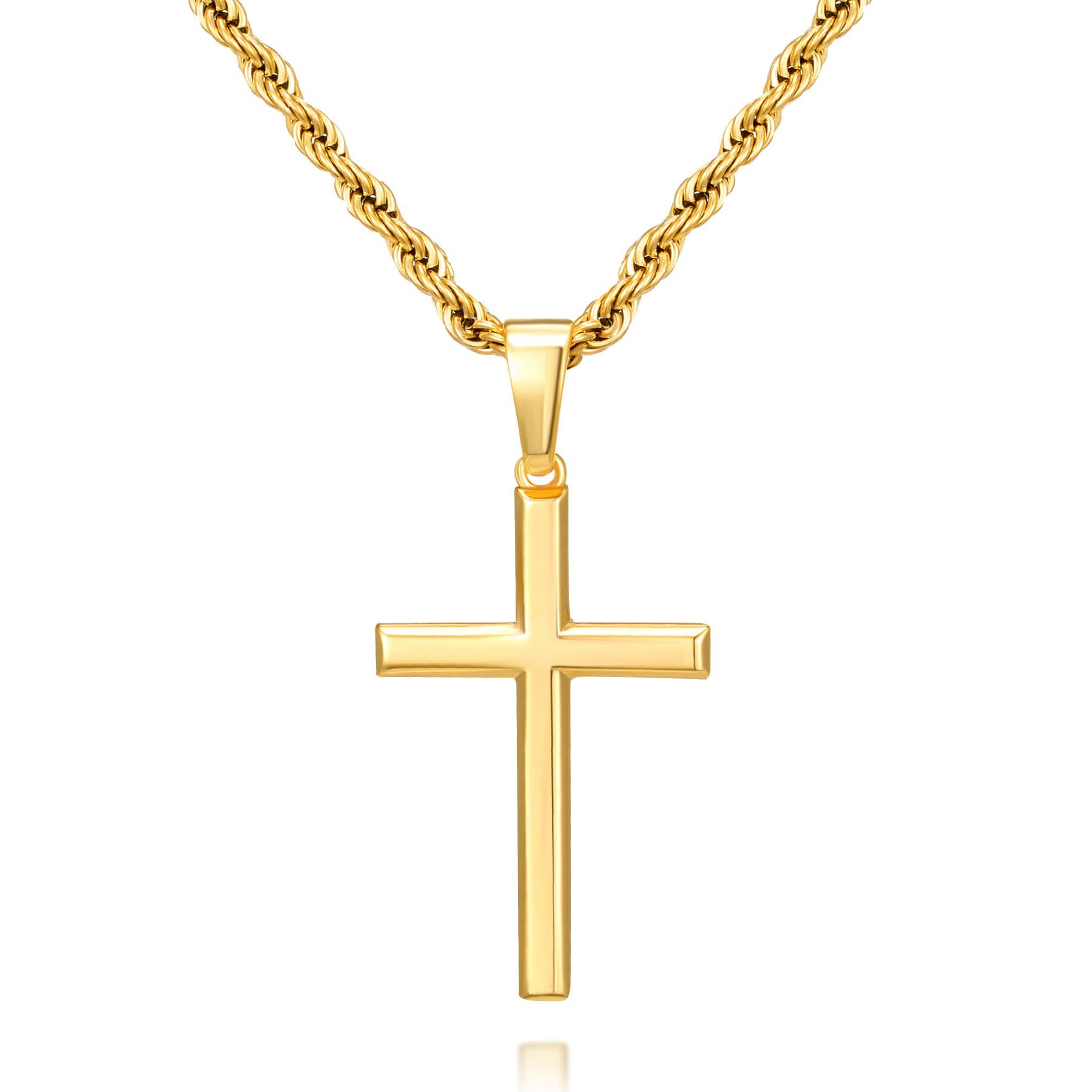 NORBU 925 Sterling Silver Cross Necklace for Men, Hypoallergenic Cross Pendant with Secure Lobster Clasp, Gold Religious Jewelry Gift for Baptism/