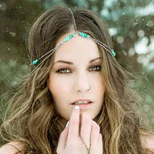 Fstrend Boho Layered Head Chain Shiny Turquoise Headband Fashion Festival Hair Jewelry Party Christmas for Women and Girls (Silver)