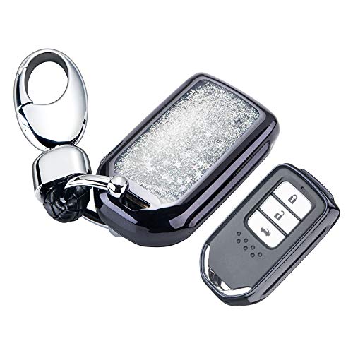 YIJINSHENG TPU Car Key Soft Plating Protection Shell Case Cover for Honda Civic, Accord, CR-V,Pilot Smart Key Keyless Remote FOB Shell Key Chains (Black)