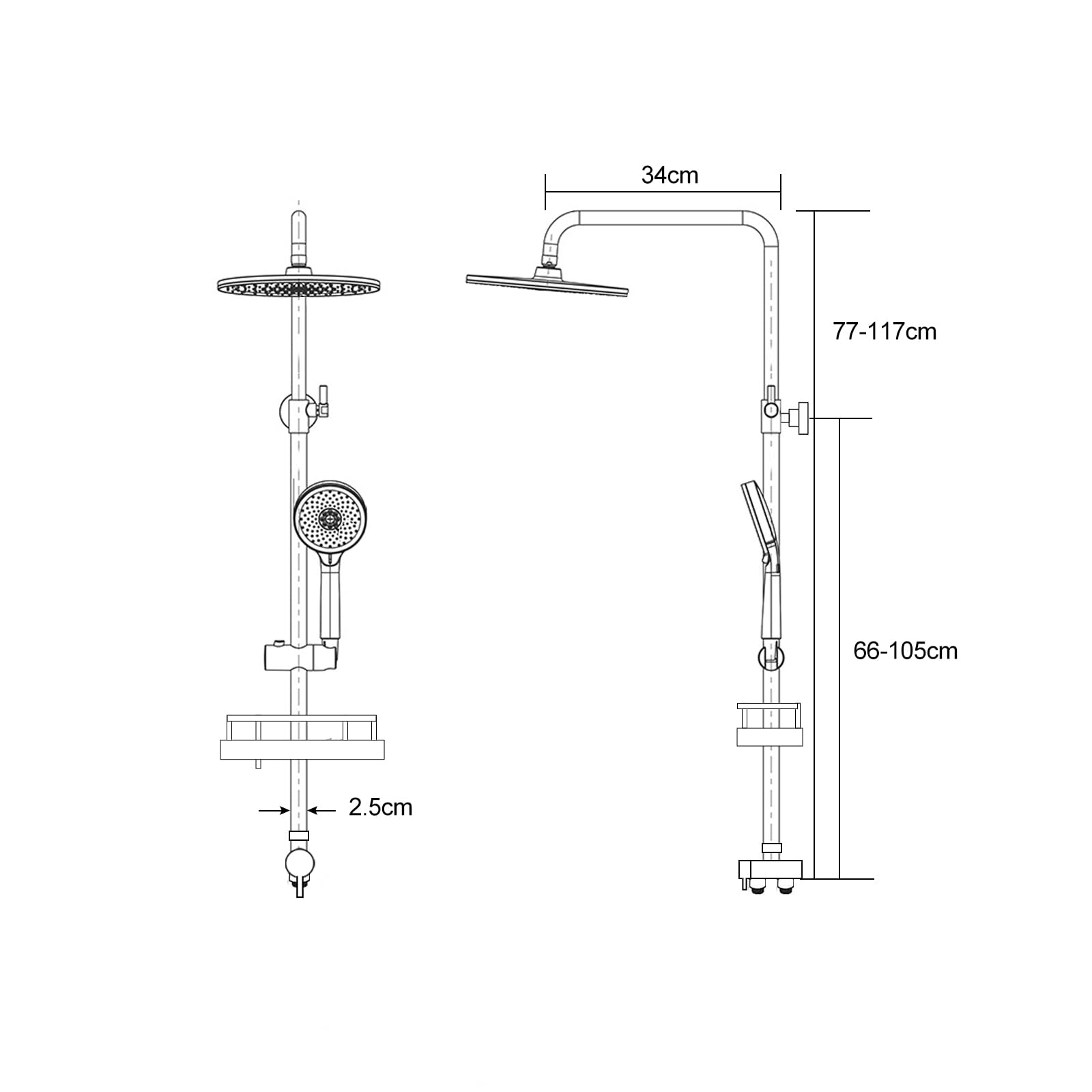Columna Ducha Cromo, Sistema de Ducha Altura Regulable, Columna de ducha con ducha de mano