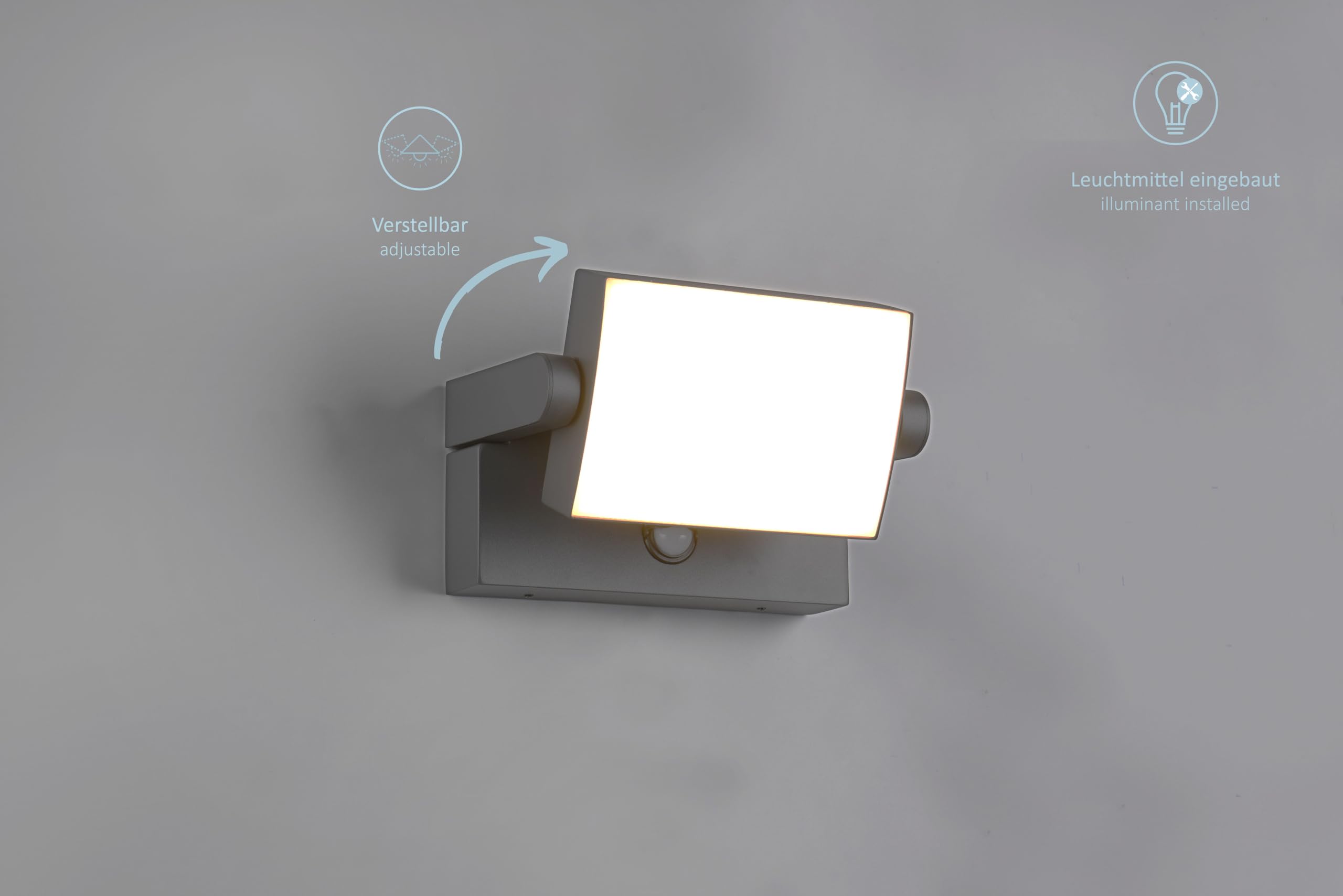 LED Außenwandlampe Kanita mit Bewegungsmelder, Außenlampe Wandlampe, Schwenkbar, IP54 Outdoor, Höhe 20 cm, Breite 10 cm, Druckguss Aluminium, anthrazit