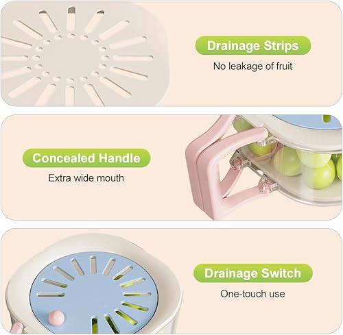 Miniatura 4 de Cesta de drenaje y conservación 2 en 1, cuenco multifuncional para lavar frutas y verduras con tapa de colador y mango plegable, cesta de lavado de