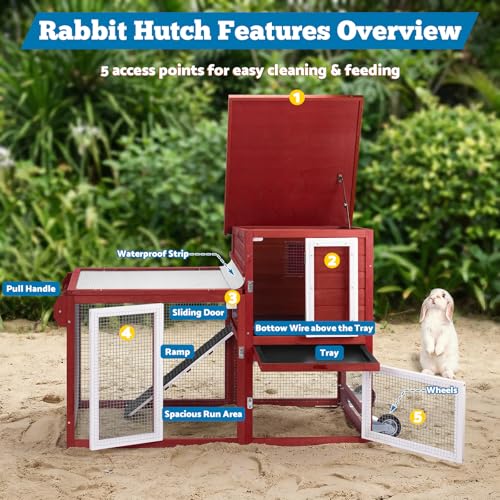 Image of Rabbit Hutch Indoor Outdoor Bunny Cage Small Chicken Coop Asphalt Roof