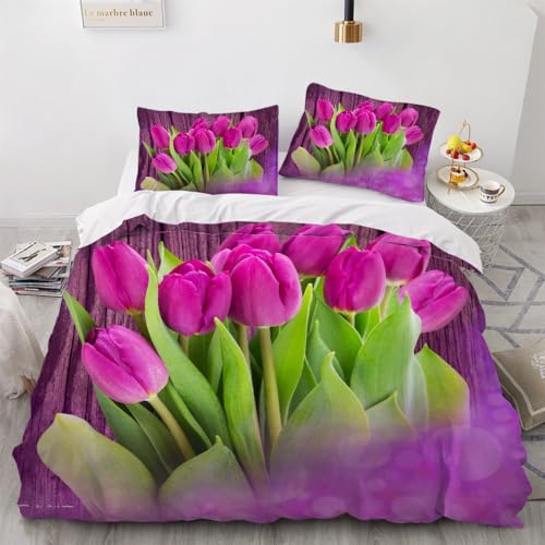 Housse de couette 240x260 cm fleur 3D en microfibre douce avec 2 taies - 3