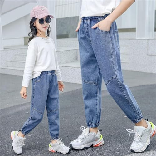 Preppy Clothes for Girls Flared Jeans Solid Casual Elastic Waist Slim Denim Pants Hip Hop Youth Clothes Kids Girls 10-123