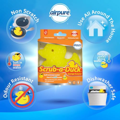 Image of Scrub-a-Duck Sponge Scourer | Odour Resistant | Non Scratch | Dishwasher Safe | Cleaning Product for Kitchen & Bathroom
