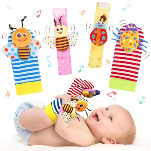 Infant Toys Wrist Rattle Baby Hand Rattle Watch with Socks with Rattle Bell Paper Plush Toy