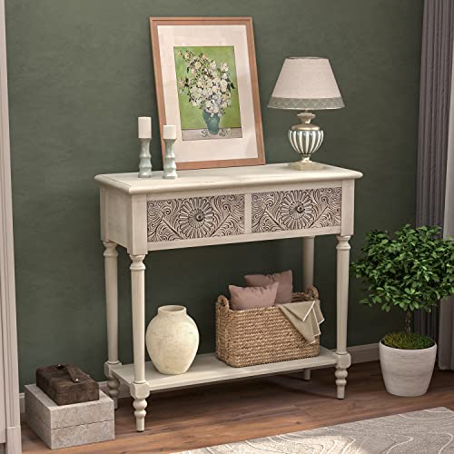 COSIEST Console Table with 2 Drawers, MDF Narrow Entryway Table with Storage Shelf, Wood Accent Sofa...